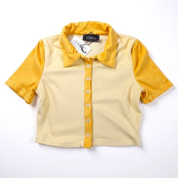 Cider Tops - Cider Colorblock Cropped Button Down Polo Size Medium